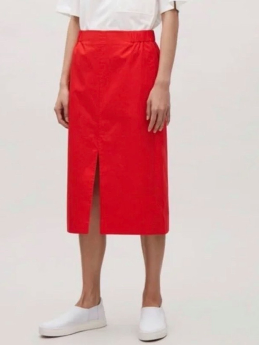 Cos Red Midi Pencil Skirt with Front Slit